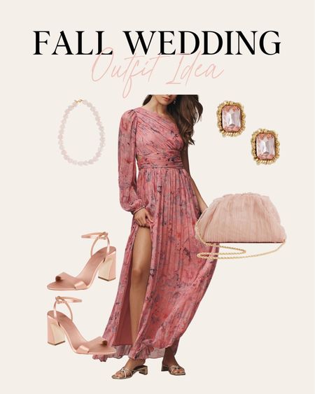 Fall wedding guest look. I love this pink floral dress and matching pink satin heels. 

#LTKwedding #LTKSeasonal #LTKstyletip