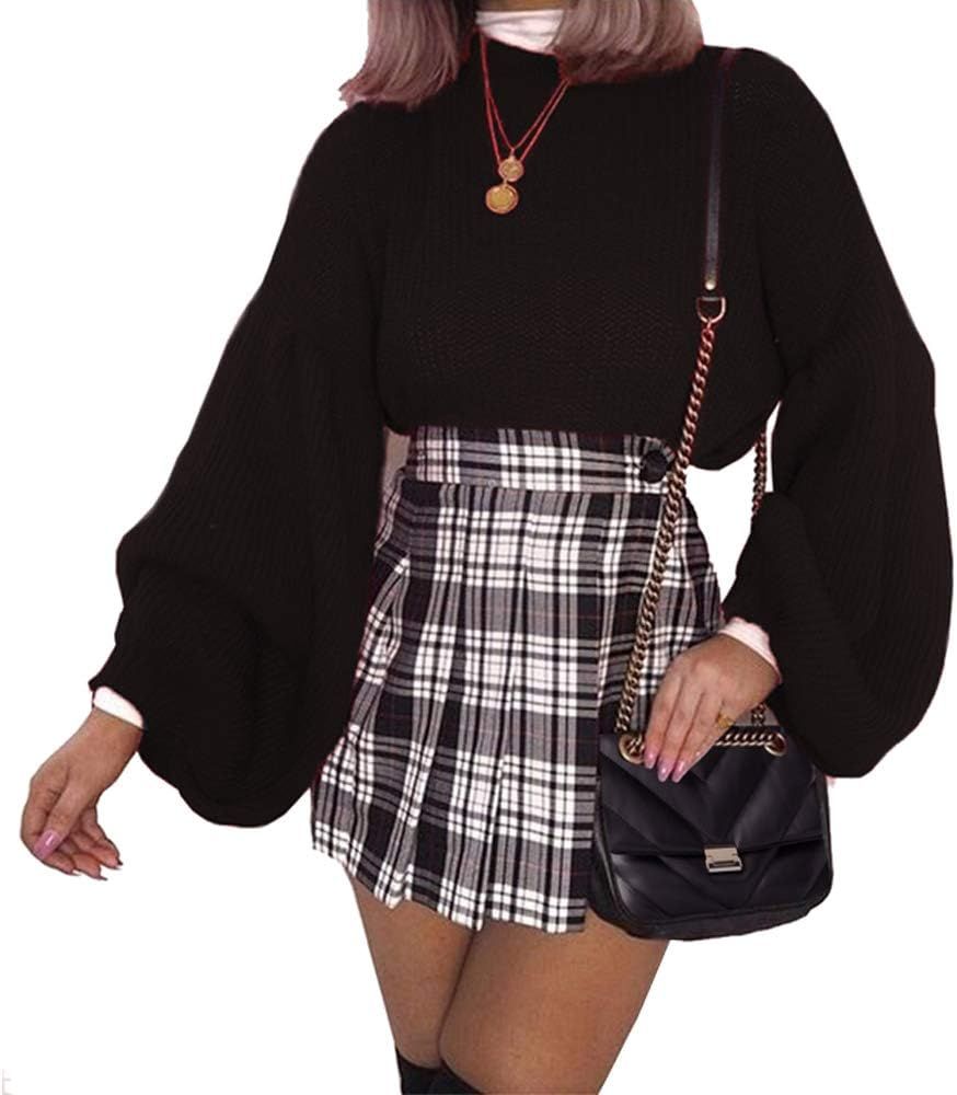 PRETTYGARDEN Women's Loose Drop Shoulder Lantern Sleeve Round Neck Fashion Pullover Sweater Tops | Amazon (US)