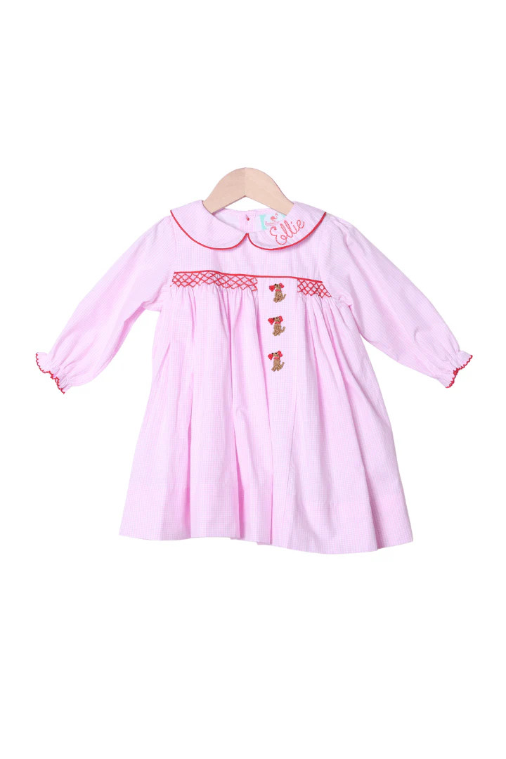 Smocked Sweet Puppy Love Pink Gingham Dress | The Smocked Flamingo