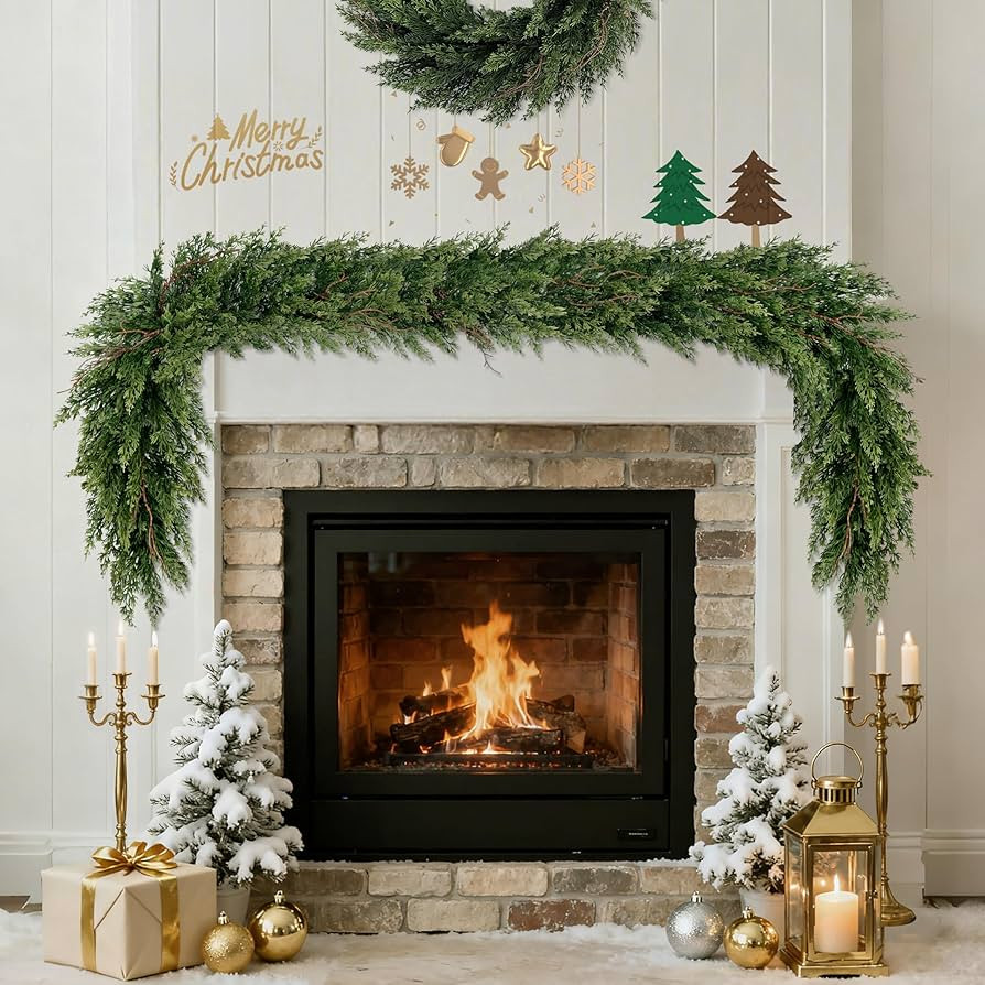 Christmas Garland Decorations, Outdoor Indoor Real Touch Artificial Cedar Garland, Realistic Faux... | Amazon (US)