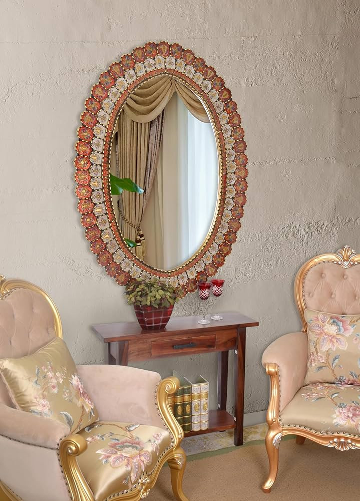 Peruvian Painted Glass Scalloped Mirror Spanish Sienna Gold Beige | Amazon (US)
