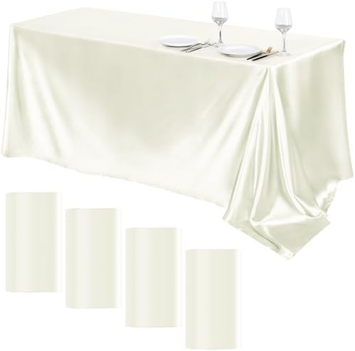 TURSTIN 4 Packs Satin Tablecloth 102 x 58 Inch Overlay Satin Table Cover Rectangle Bright Silk Ta... | Amazon (US)