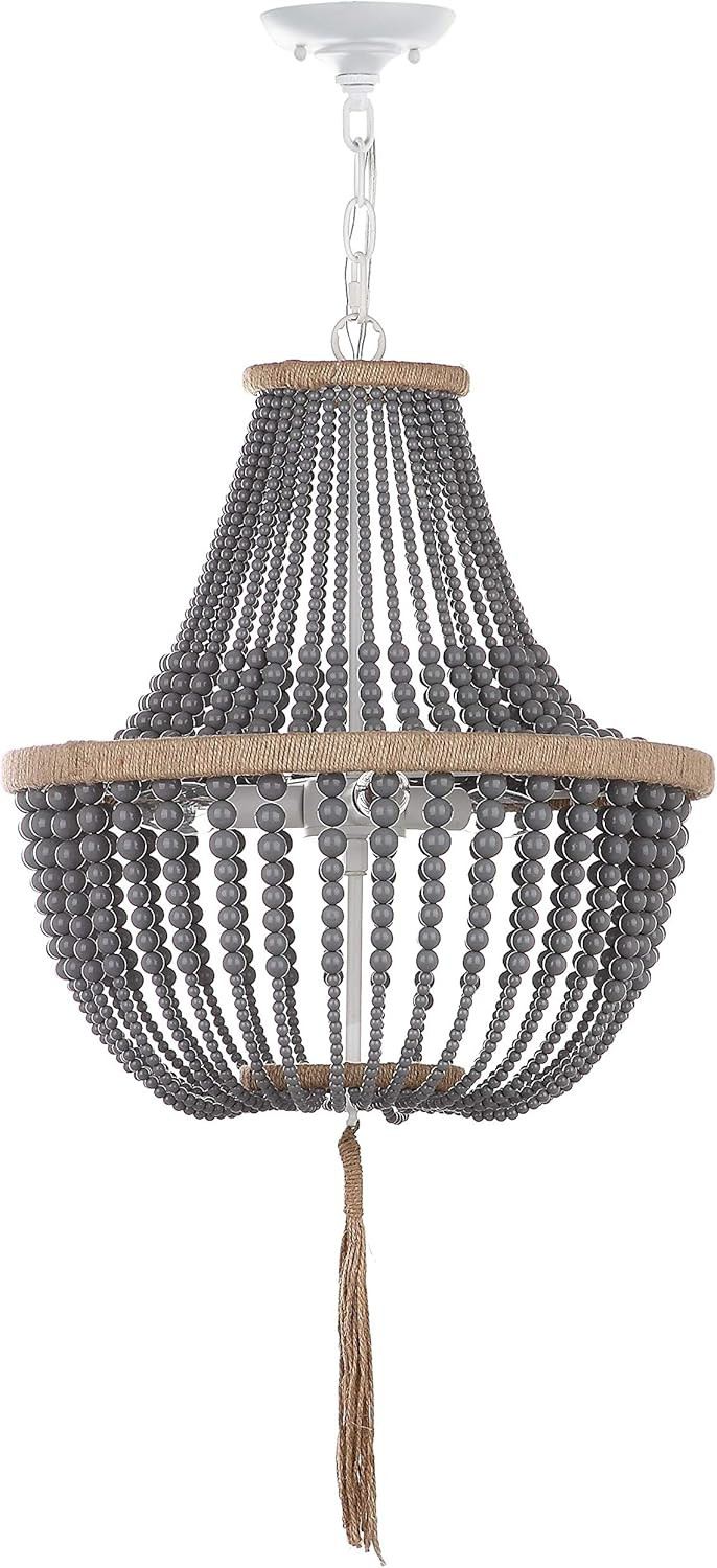 Safavieh Collection Lush Kristi 3 Light 16.5" Beaded Pendant, Grey | Amazon (US)