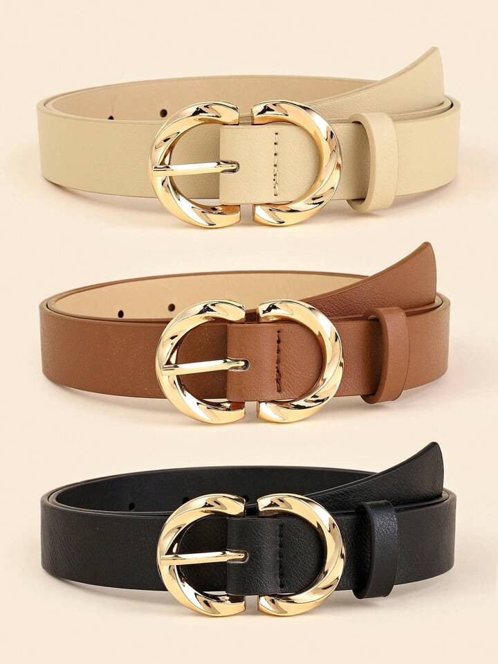 3pcs Belt Set - Metal Buckle Decorated Women's Fashionable All-match Pu Leather Belt | SHEIN