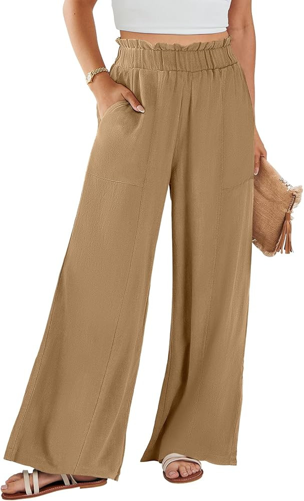 ANRABESS Womens Linen Pants 2025 Summer Casual Loose Wide Leg Palazzo Pants High Waist Flowy Beac... | Amazon (US)