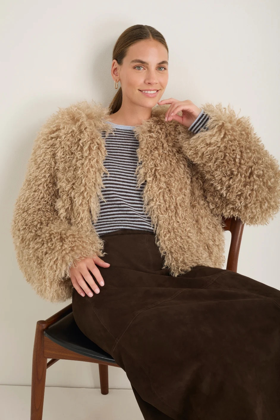 Cameron Shaggy Faux Fur Jacket - Oyster | WYSE London