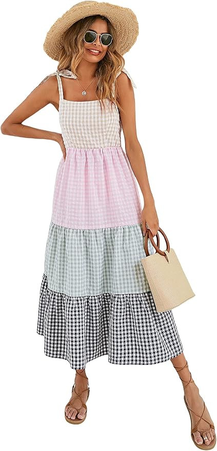 Floerns Women's Summer Boho Floral Print Tie Strap A Line Long Maxi Dress | Amazon (US)