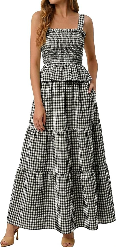 Glamaker Womens 2 Piece Skirt Sets Summer Gingham Plaid Tank Tops Maxi Skirt Casual Travel Vacati... | Amazon (US)