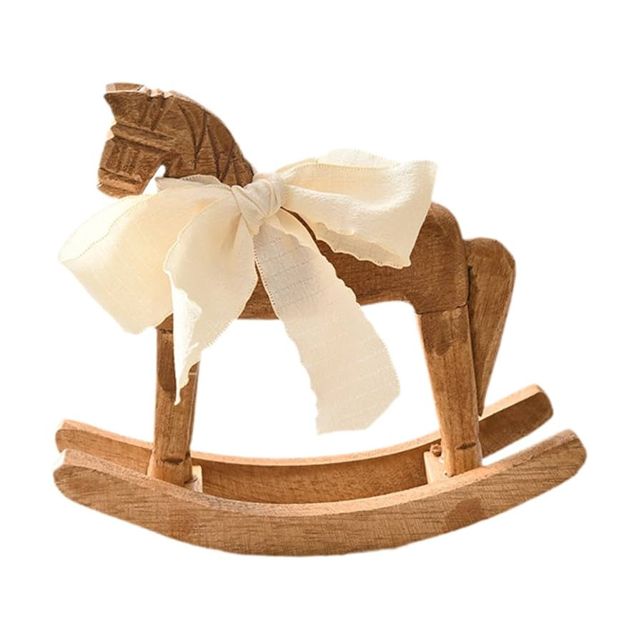 Wooden Horse Figurine Rocking Horse Statue with Ribbon Decorative Unique Collectible Holiday Seas... | Amazon (US)