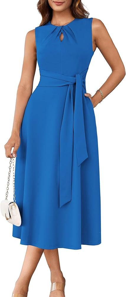 GRACE KARIN Women 2026 Work Dress Sleeveless Tie Waist Elegant Party Cocktail A Line Flowy Midi D... | Amazon (US)