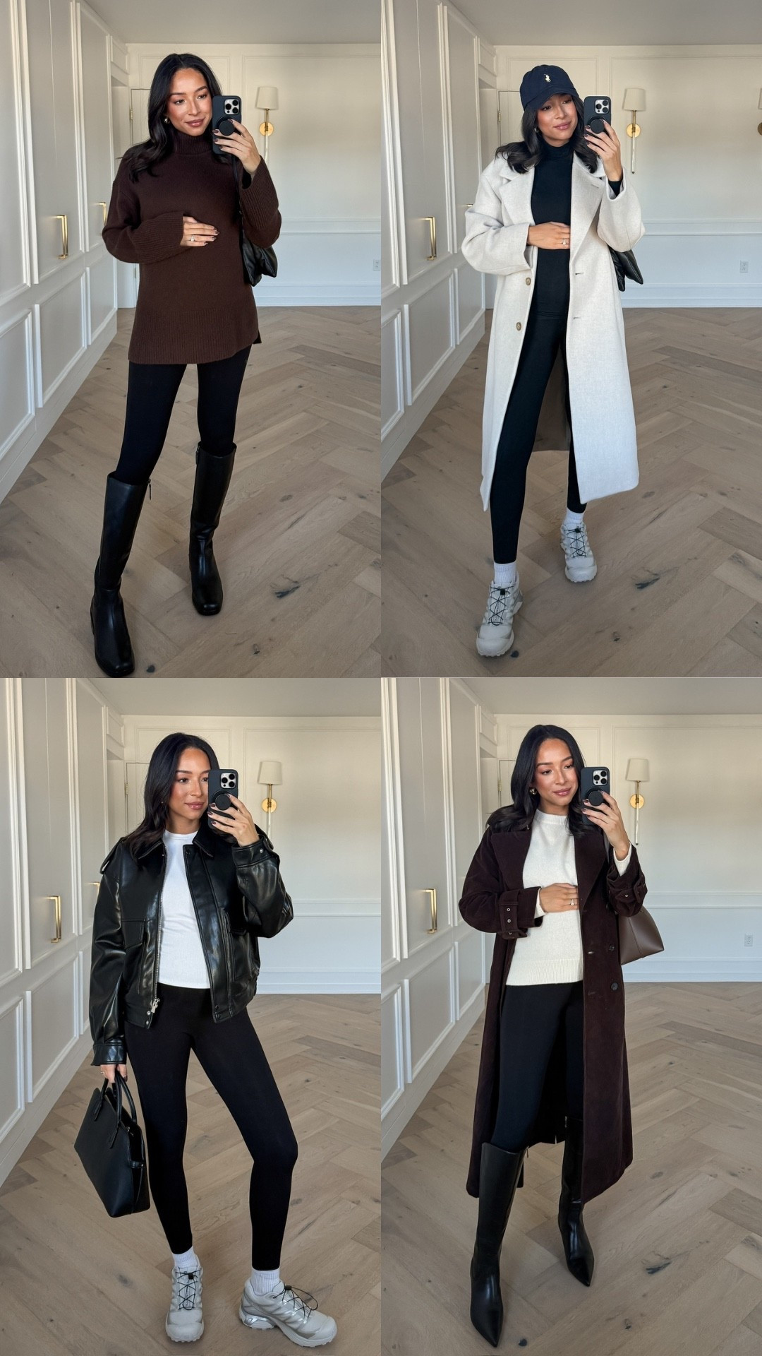 How to Style: Leggings 🥰 Sizing details below 👇🏽

Leggings - S 
Brown turtleneck sweater - S
Black turtleneck - S
Cream wool coat - M
White long sleeve - S
Black leather jacket - M
Cream sweater - M
Suede trench coat - S 

Fall capsule wardrobe
Closet staples
Closet essentials 
Fall fashion
Fall outfit 
Fall trends
Capsule wardrobe

#LTKBump #LTKSeasonal #LTKStyleTip
