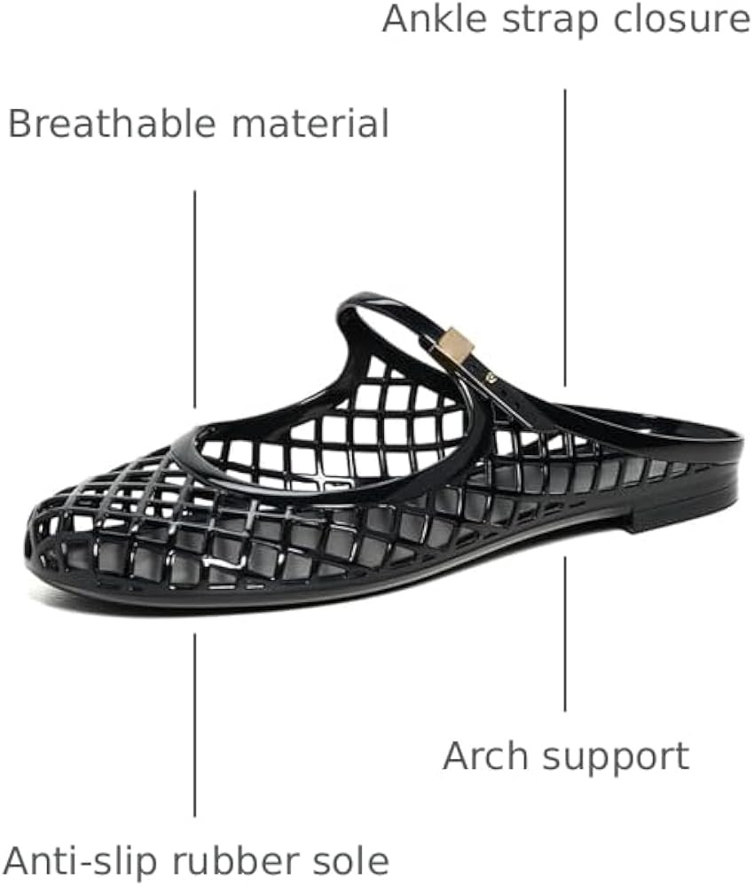 ClassicSter Jelly Mary Janes for Women Mesh Flats Clear Jellies Slide Closed Toe Slip On Mules Be... | Amazon (US)
