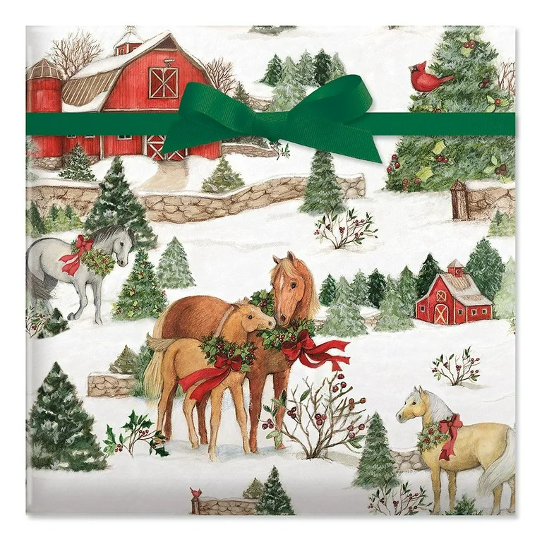 Holiday Horses Jumbo Rolled Gift Wrap - 1 Giant Roll, 32 feet Long, Heavyweight, Tear-Resistant, ... | Walmart (US)