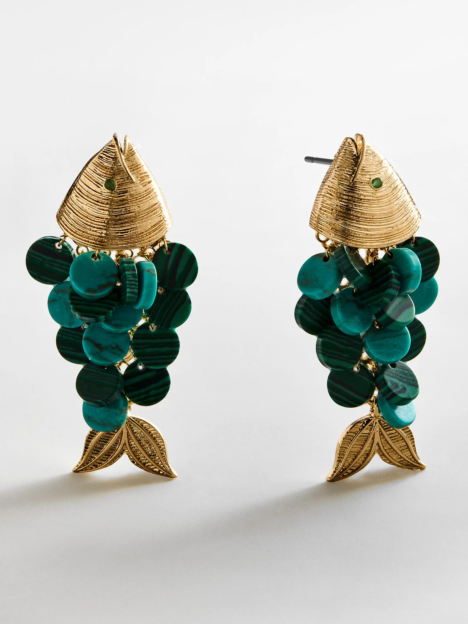 Ripple Effect Fish Earrings - Gold/Malachite | BaubleBar
