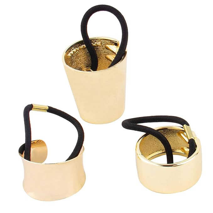 Framendino, 3 Pack Ponytail Hair Ties Elastic Hair Holder Metal Circle Hair Cuff Hair Clips Headw... | Amazon (US)