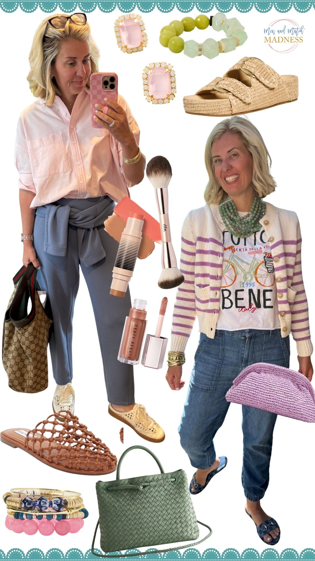 Two recent spring outfits that I’m loving and y’all are too!! 
Tops & Cardigans - xs
Barrel Pants - small petite 
Jeans - xs 
Sneaker - 8
Gucci Slides - 38.5 (sized up 1/2)
*Use Boden code 6THX  15% off on new styles
*Use Dibs code MIXANDMATCH 
*Use Spanx code Catherinexspanx 15% off + free shipping off 1st order ￼
*Use Loopy code mixandmatchmadness 
*Use Allie + Bess code Catherine20


#LTKmomlife #LTKdayinmylife #LTKOver40