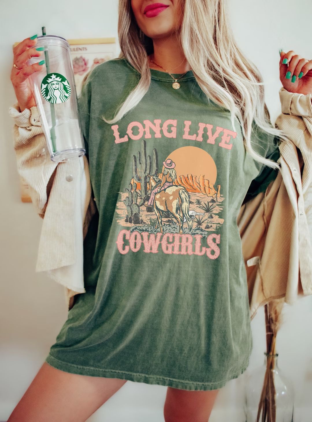 Long Live Cowgirl Equestrian Shirt, Western Graphic Tee,  Oversized Comfort Colors Western Cowgir... | Etsy (US)