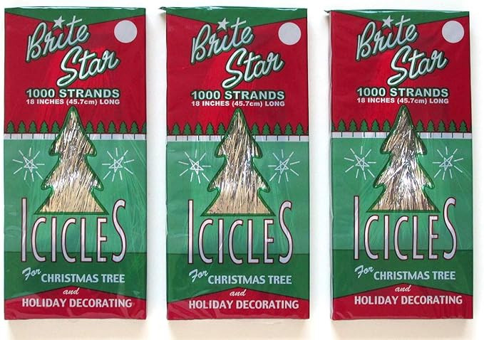 Brite Star Tinsel Icicles, Silver, 3 Packages, 1000 count each | Amazon (US)