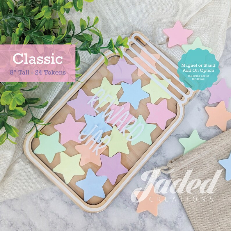 Custom Reward Jar and Tokens Rainbow Classroom Teacher Star Jar Chore Chart Gifts for Kids Fridge... | Etsy (US)