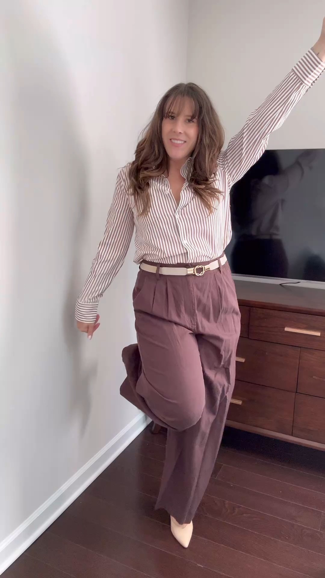 GRWM for work
Keeping it classic with a striped button-down, tailored pants, and a comfy heel — easy, polished, and put-together.
This kind of outfit never fails when I’m in a rush but still want to look like I tried! ✨

Comment “WORKWEAR” and I’ll DM you the outfit links!
Perfect for meetings, office days, or even a lunch date after work.

Heels or flats for your 9–5? 👠🩴 I’m team both depending on the day — what about you?

Like, save & follow for more easy outfit ideas and everyday style!

#GRWM #WorkwearStyle #OfficeOutfit #StripedShirtLook #ChicWorkwear #WhatIWore #WorkOutfits #StyleInspo #EverydayStyle #FashionReels #FindYourSparkle #MillennialStyle #WorkwearReels #OutfitDetails #OOTD #MinimalStyle

#LTKSaleAlert #LTKStyleTip