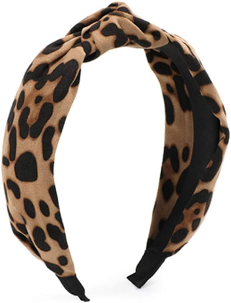 Leopard Print Headband for Women Girls, Wide Knotted Bow Headbands Leopard Print Headband Cheetah... | Amazon (US)