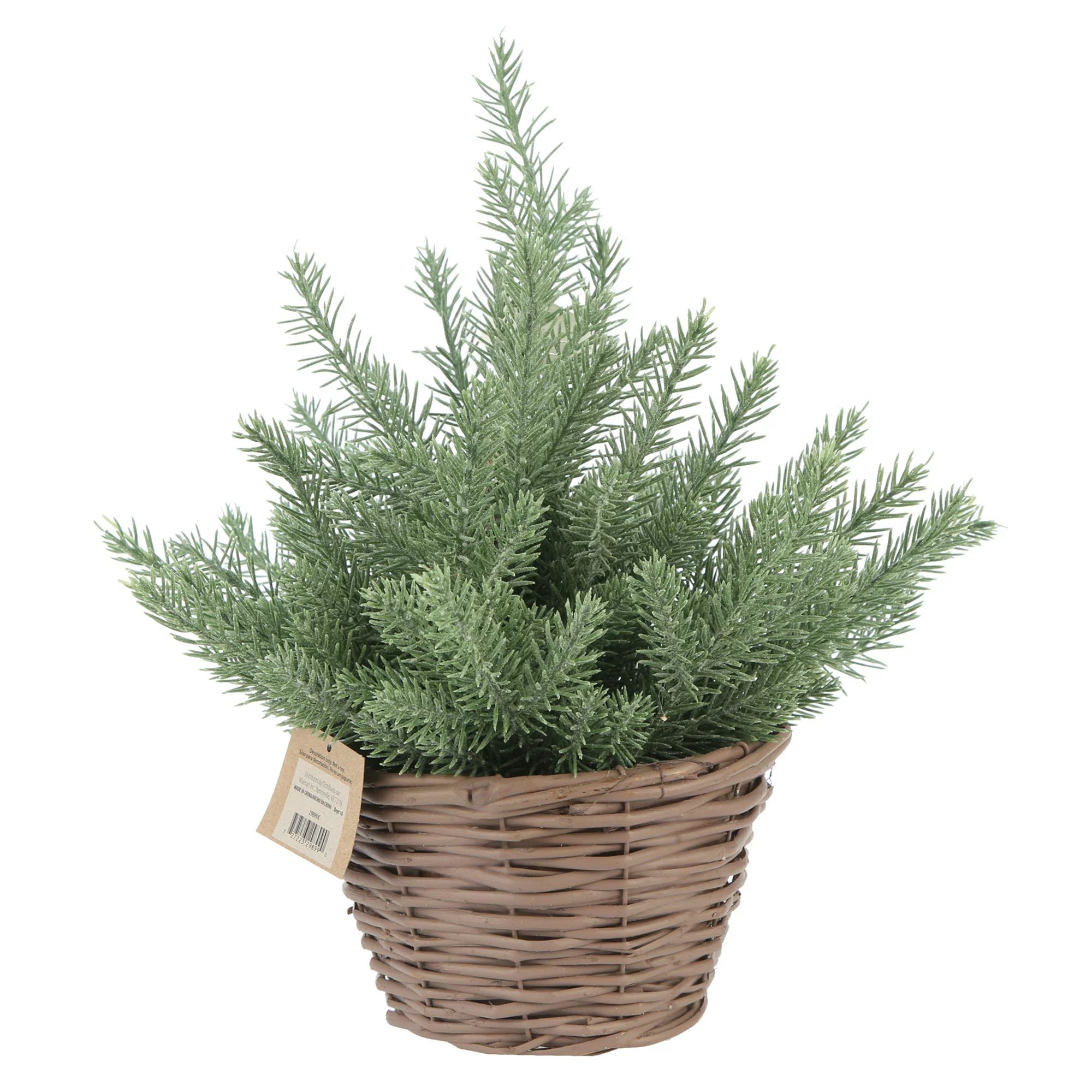 Holiday Time Brown Wicker Basket Evergreen Tree Table Top Christmas Decoration, 16" | Walmart (US)