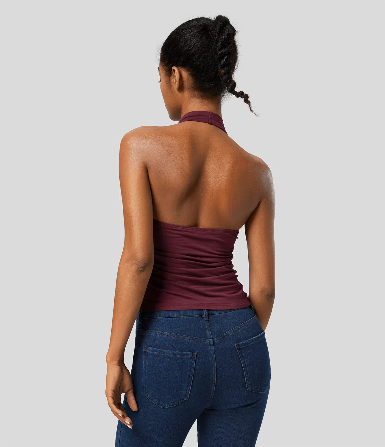 Women’s Halter Cowl Neck Backless Ruched Casual Tank Top - Halara | HALARA