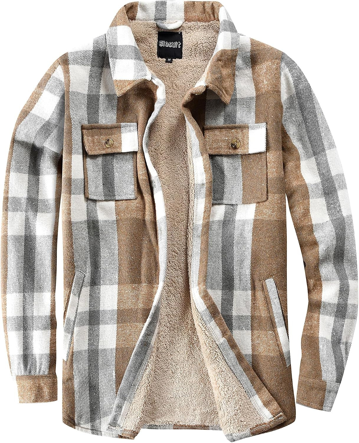 Elesuit Women's Sherpa Lined Flannel Shirt Jacket Plaid Button Pocket Coat | Amazon (US)