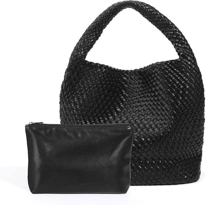 Woven Tote Bag for Women, Soft Leather Tote Bag with Pockets, Large Capacity Handbags for Women, ... | Amazon (US)