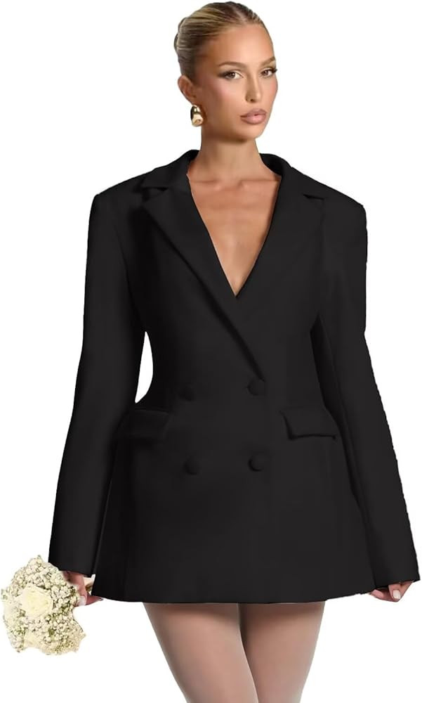 Satin Bridesmaid Blazer for Women Notch Lapel Button Suit Cocktail Party Dress OE87 | Amazon (US)