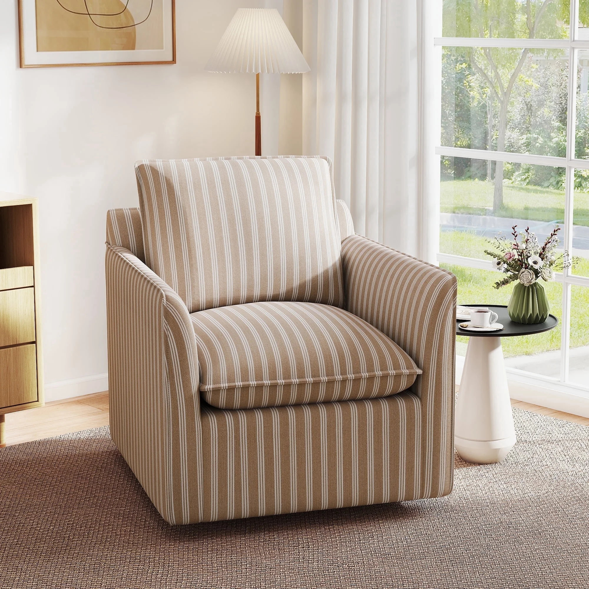 Bonzy Home 360° Swivel Chair with Thick Cushion – Blue Stripe Fabric Accent Chair for Living Room, Bedroom, Office – Fully Assembled | Walmart (US)