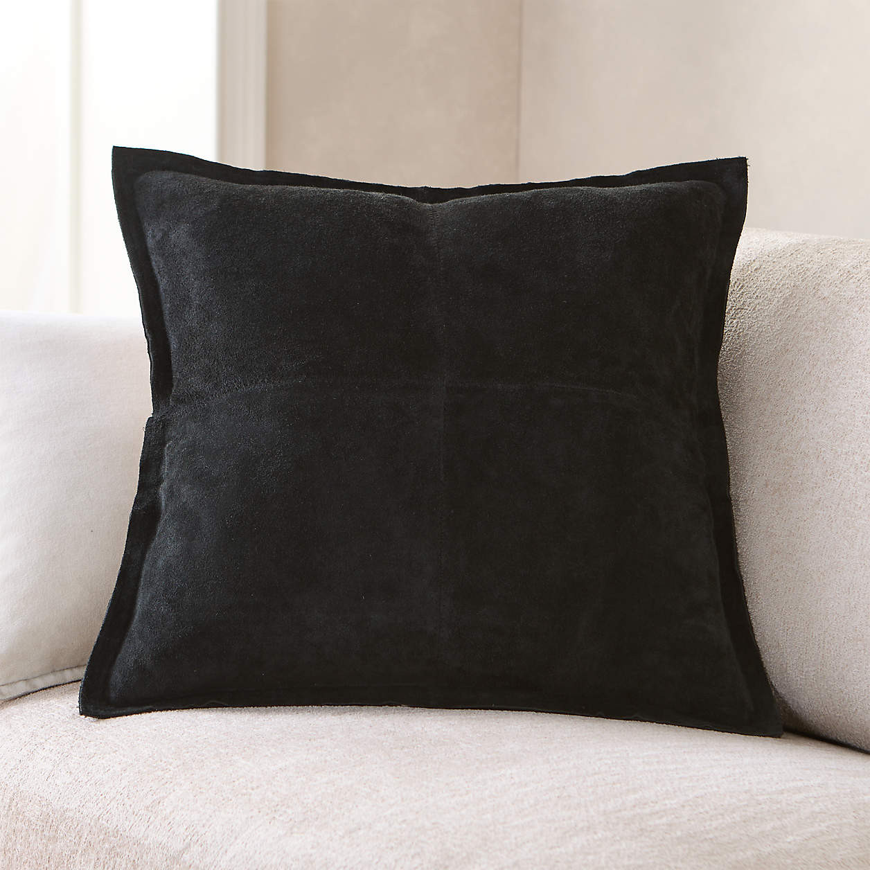Hyde Pieced Suede 23"x23" Smoky Black Throw Pillow with Down-Alternative Insert + Reviews | Crate... | Crate & Barrel