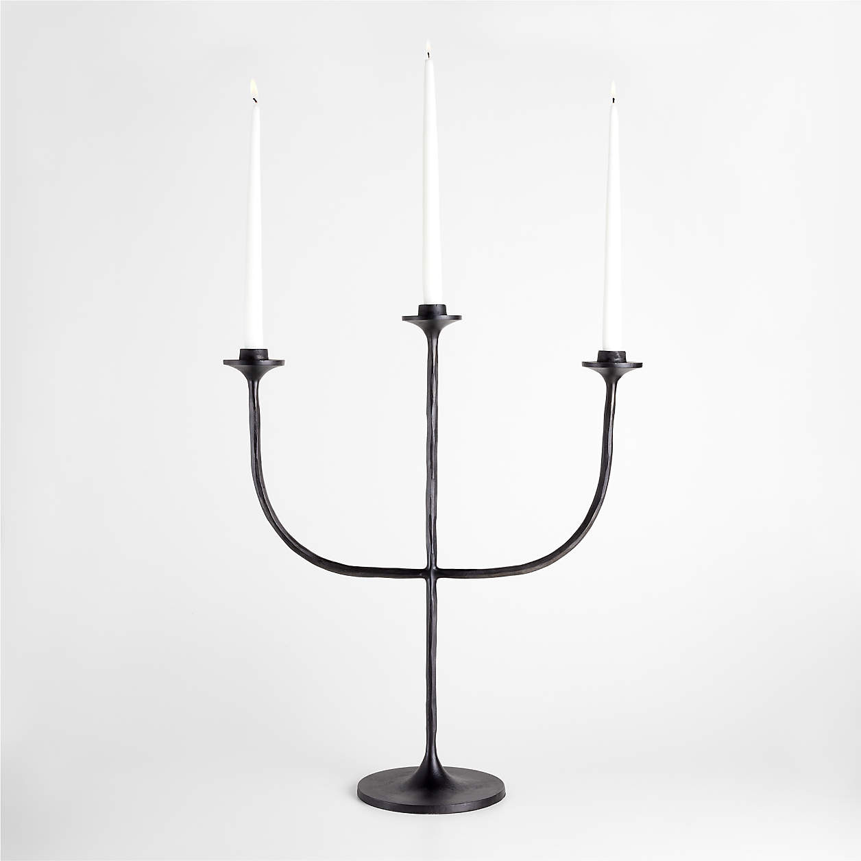 Maloy Black Metal Trident Candelabra + Reviews | Crate & Barrel | Crate & Barrel