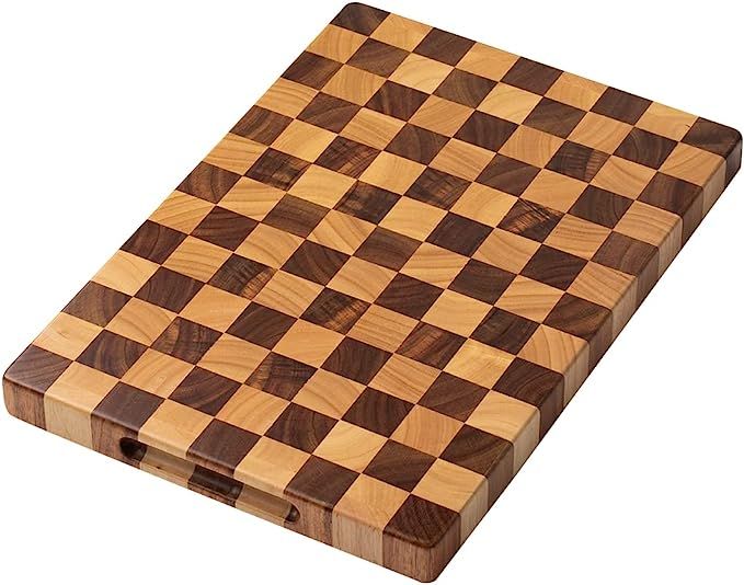 Rectangle End Grain Acacia /Rubber Wood Cutting Board -Reversible, Hand Grips,Thick 15.4X10.6X1.2... | Amazon (US)