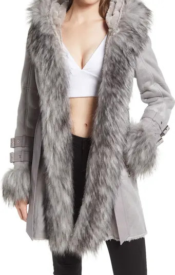 AZALEA WANG Belted Trench Coat with Faux Fur Trim | Nordstrom | Nordstrom