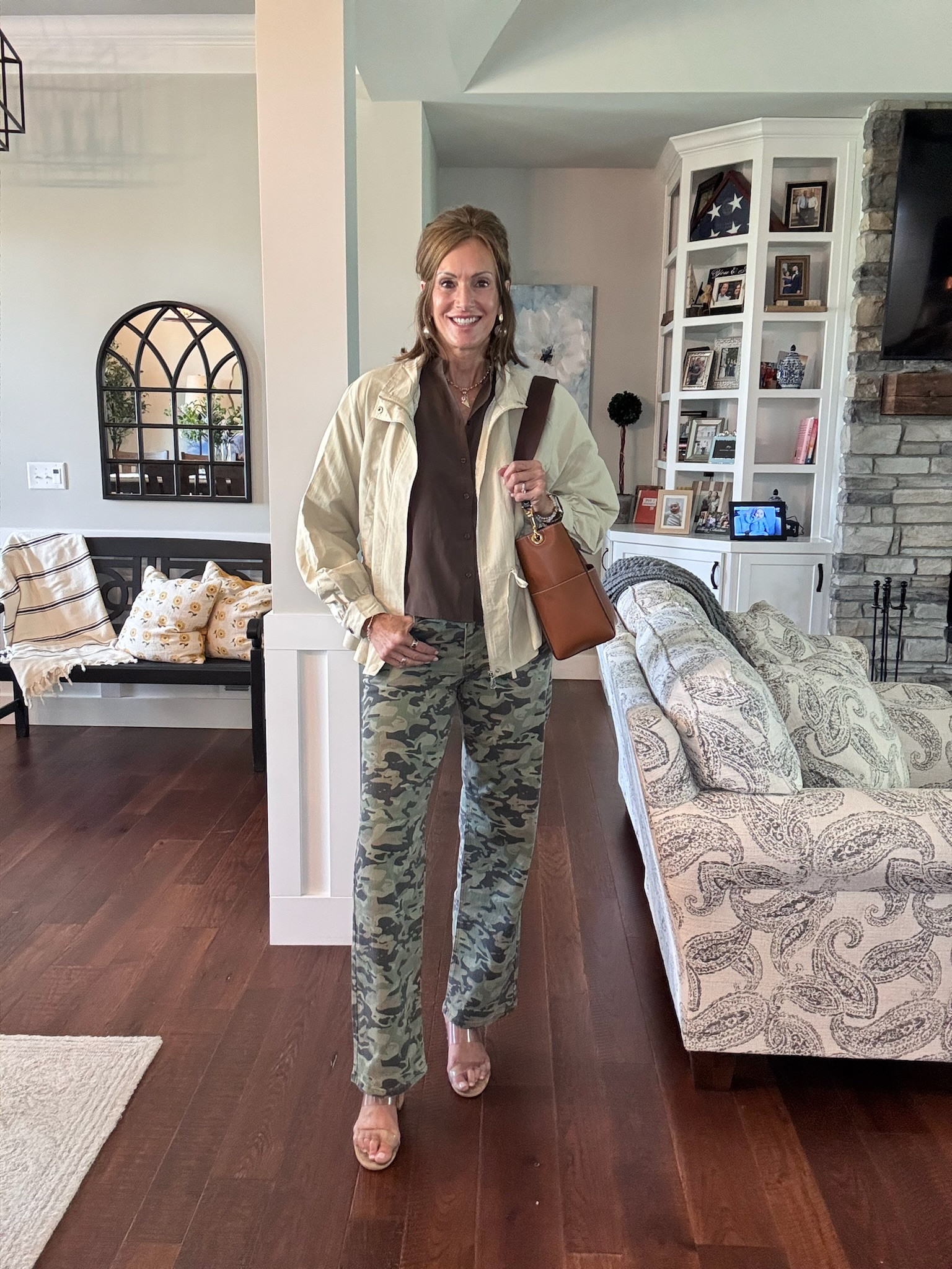 Camo pants - size 28 Brown top - medium Peplum jacket - large

#LTKootd #LTKOver40 #LTKMidsize