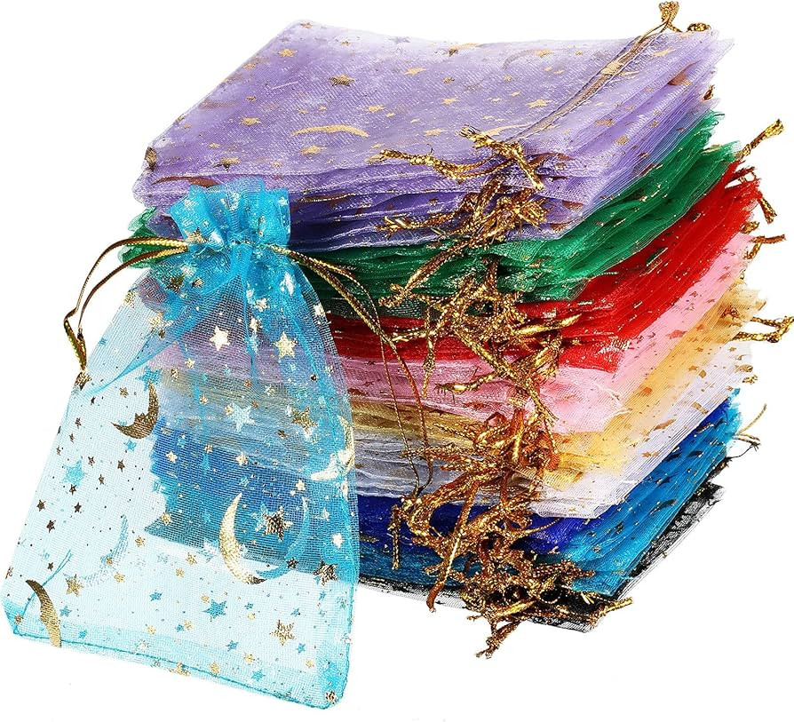 150 Pieces Moon Stars Drawstring Organza Jewelry Gift Bags Gold Favor Pouches for Christmas Weddi... | Amazon (US)