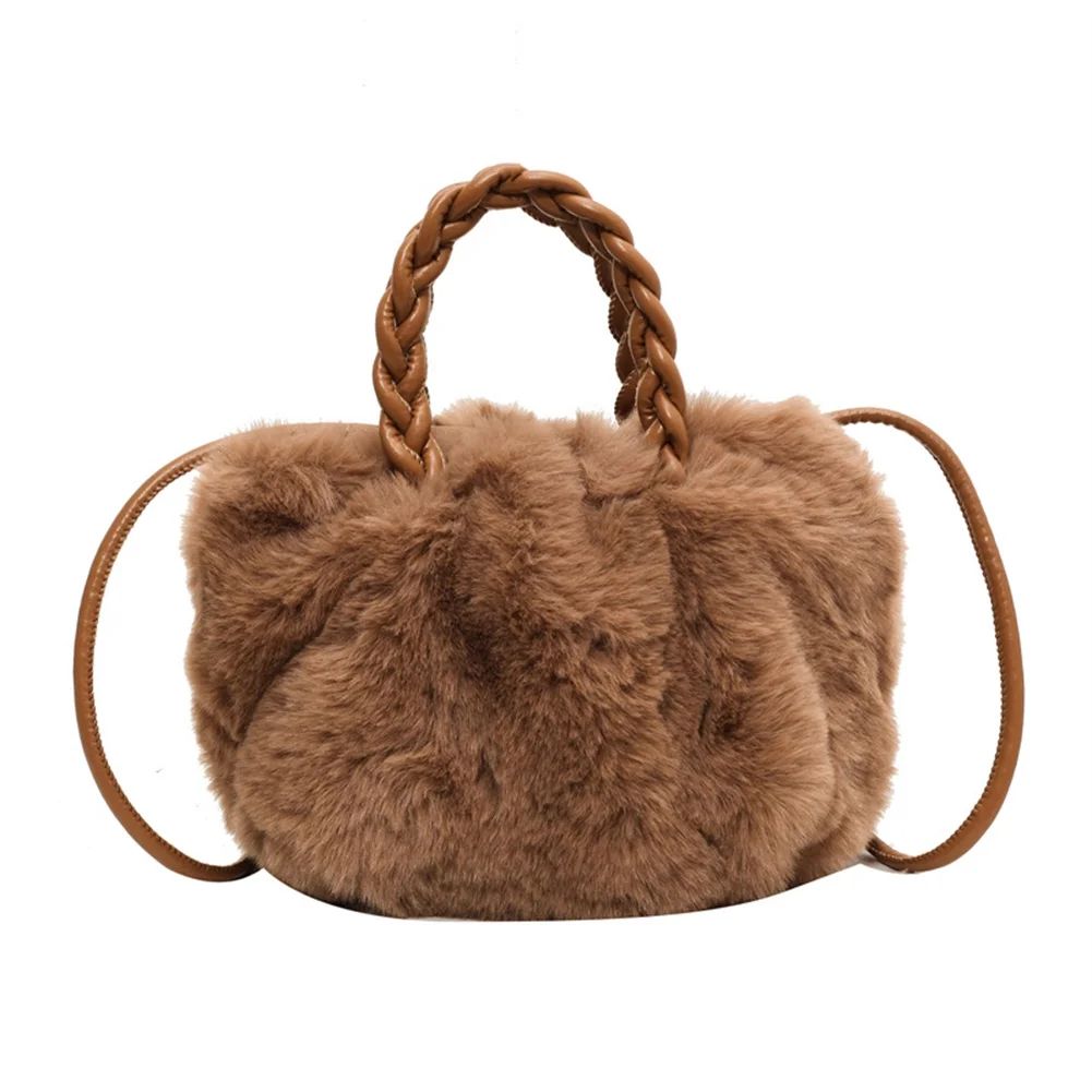 Women Faux Fur Handbag Casual Pleated Hobo Bag Girl Stylish Dating Purse (Brown) | Walmart (US)