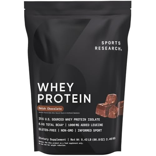 Sports Research Whey Protein Isolate - Sports Nutrition Protein Powder 25g per Serving - 5lb Bag Whey Protein - Dutch Chocolate Bulk Protein Powder, 60 Servings | Amazon (US)