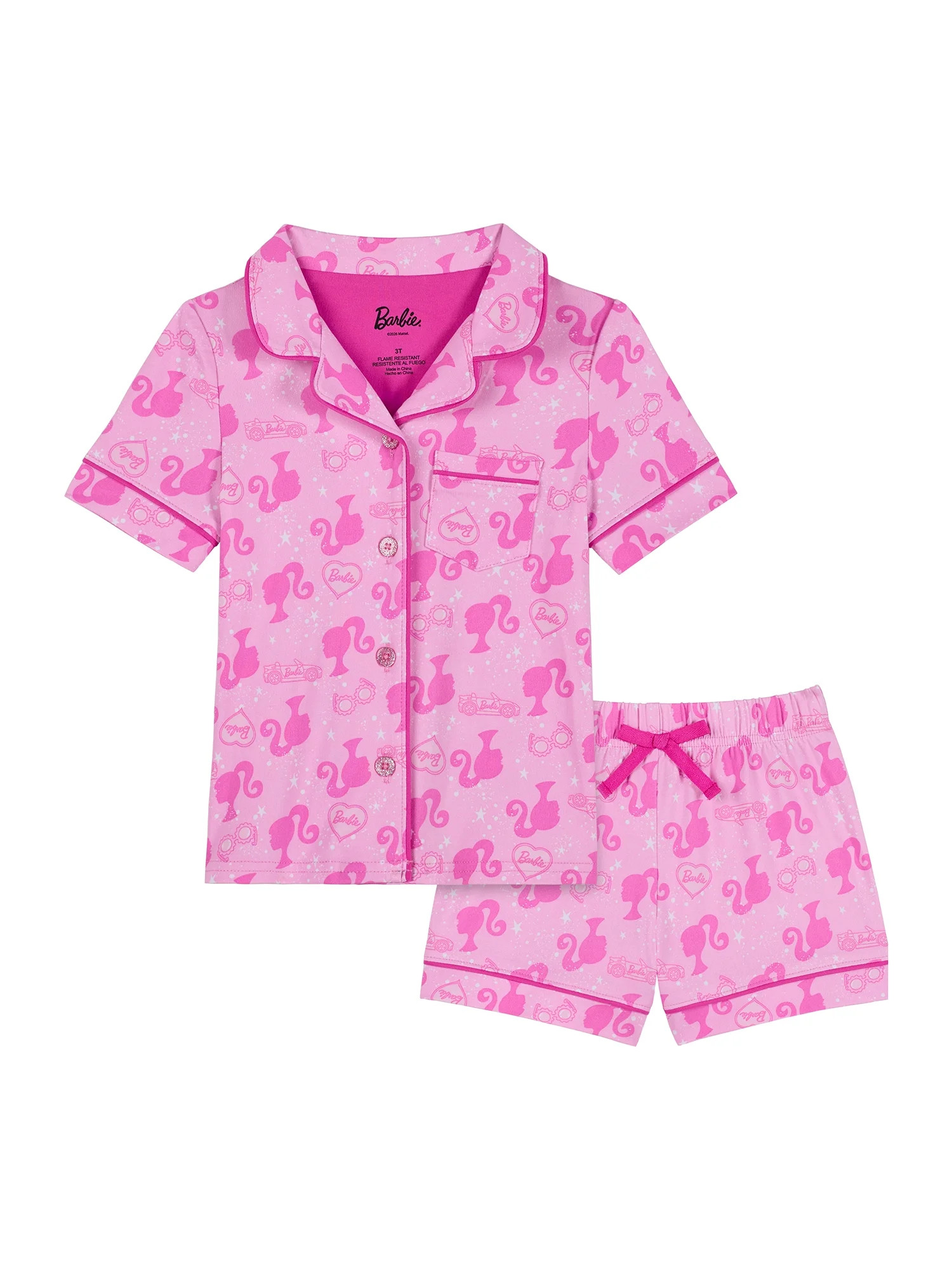 Barbie Toddler Girls Short Sleeve Button Front Top and Sleep Shorts, 2-Piece, Sizes 2T-5T | Walmart (US)