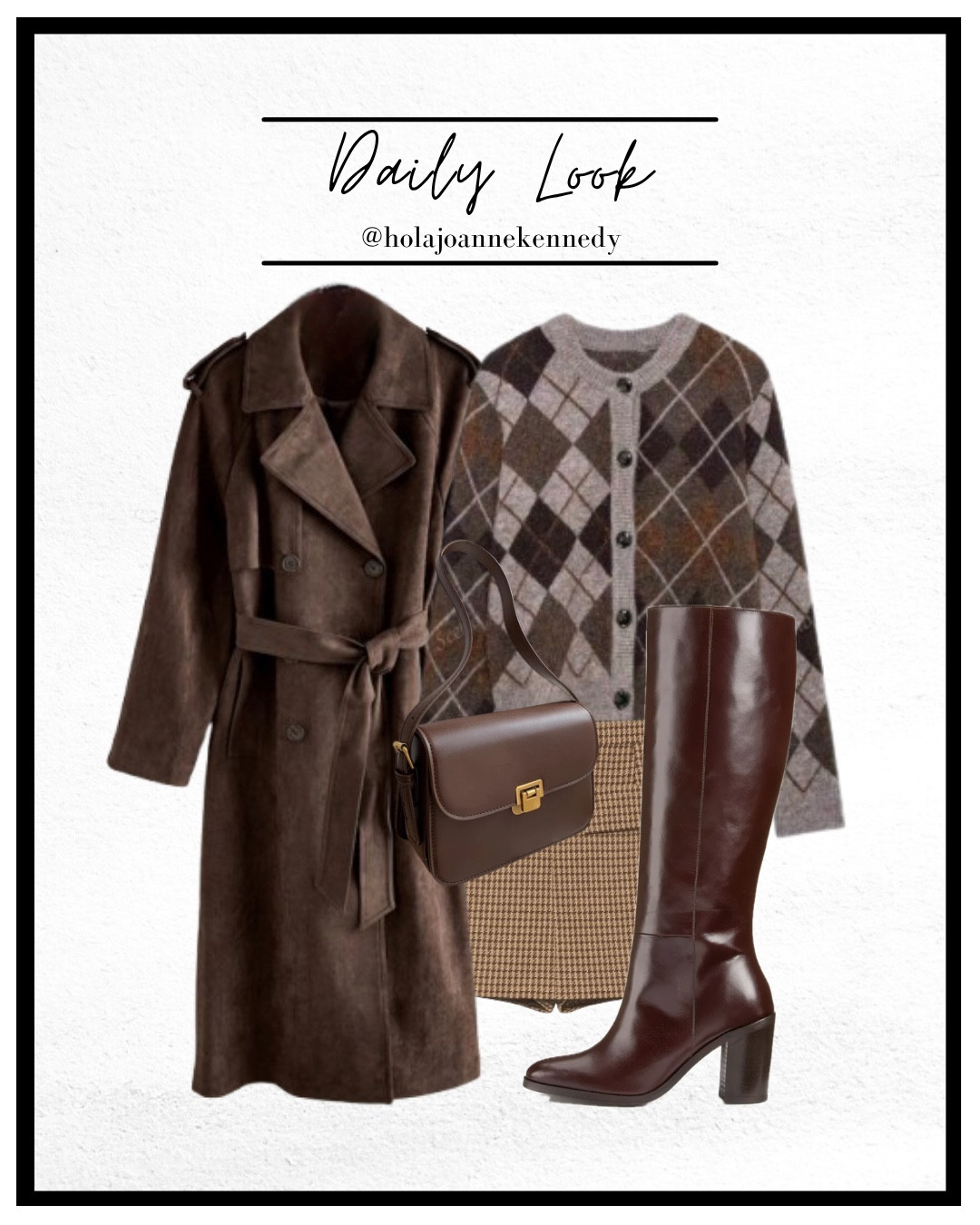 brown houndstooth mini skirt, brown argyle cardigan, suede trench coat outfit, burgundy knee high boots, autumn outfit inspo, spooky season style, tonal autumn fashion, cosy autumn outfit, UK fashion influencer, old money fall aesthetic

#LTKautumn #LTKstyletip #LTKuk