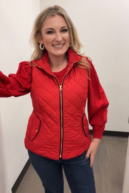 Red puffer vest. Christmas outfit. 

#LTKHoliday #LTKfindsunder50 #LTKstyletip