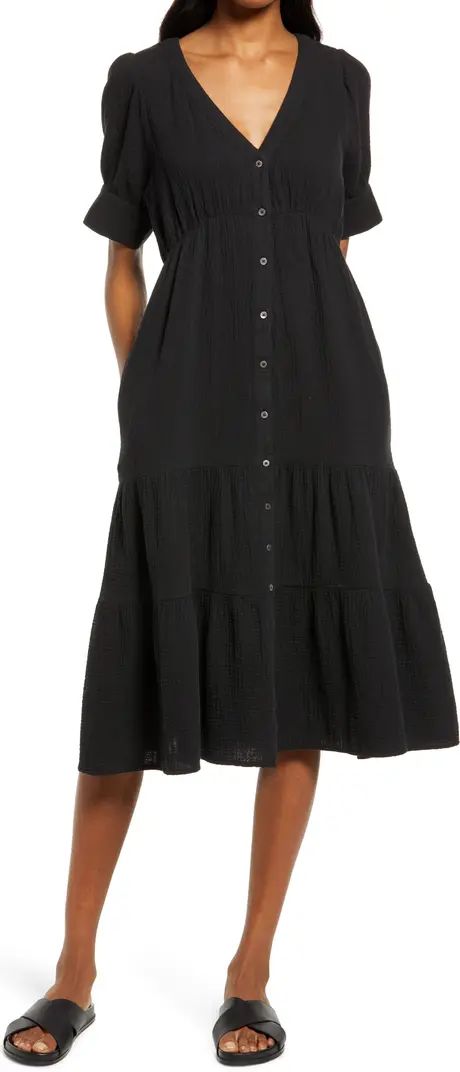 Madewell Lightspun Button Front Tiered Midi Dress | Nordstrom | Nordstrom