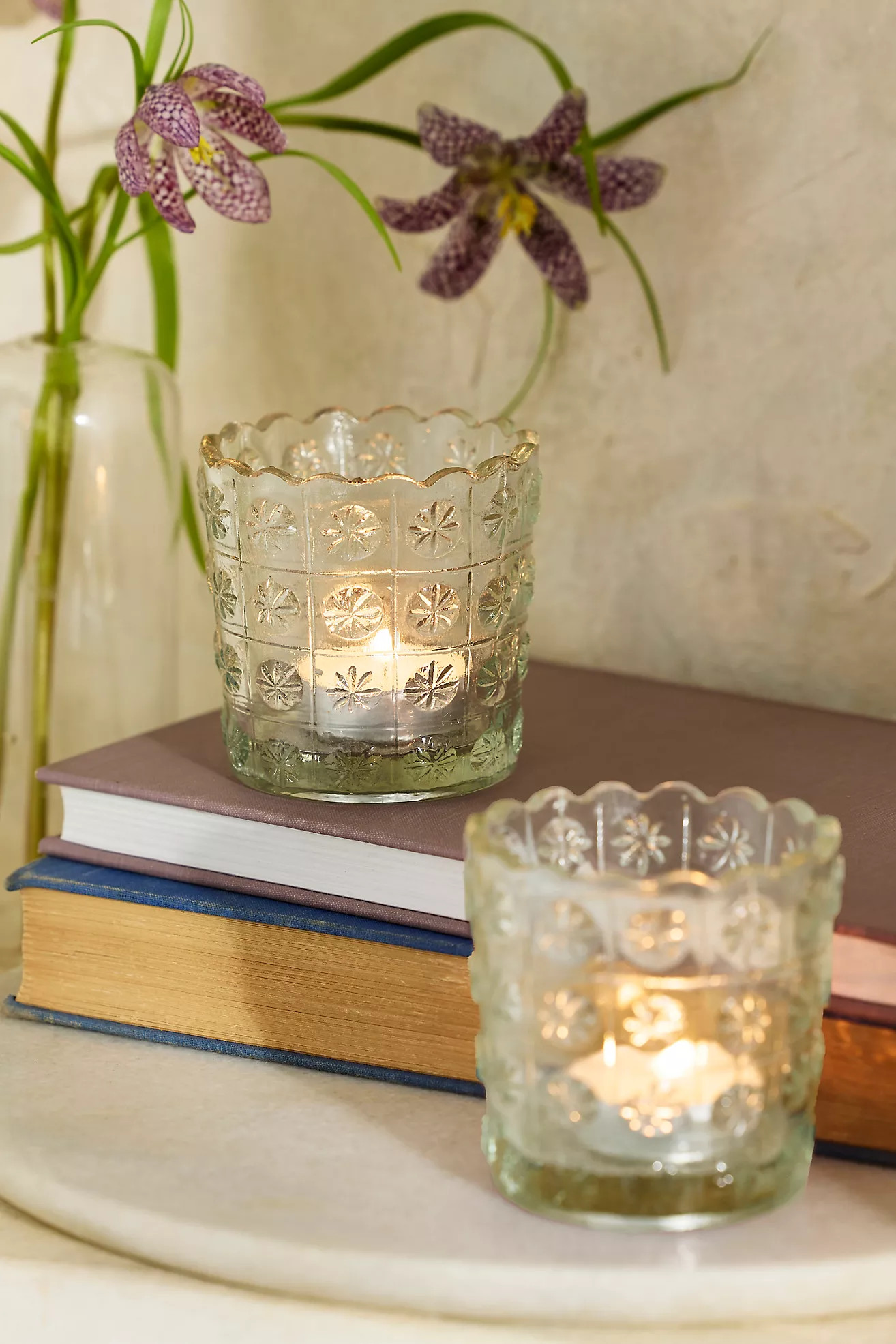 Etched Daisy Glass Votives, Set of 2 | Anthropologie (US)