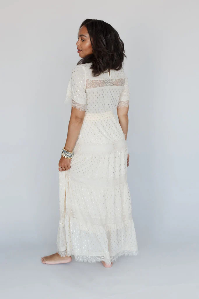 Golden Angel Chiffon Tiered Maxi Dress - Champagne | Three Bird Nest