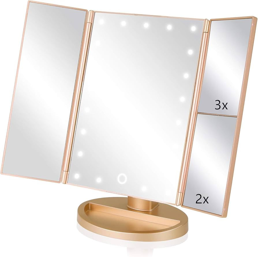 Infitrans 3 Folds Lighted Vanity Makeup Mirror,1X/2X/3X Magnification, 21 LED Bright Table Mirror... | Amazon (US)