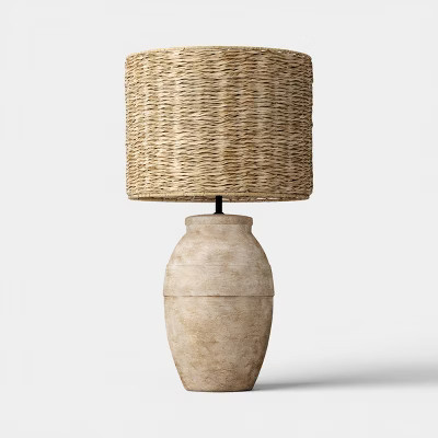 24"x13" Large Ceramic Table Lamp with Woven Shade Sandstone - Threshold™ | Target