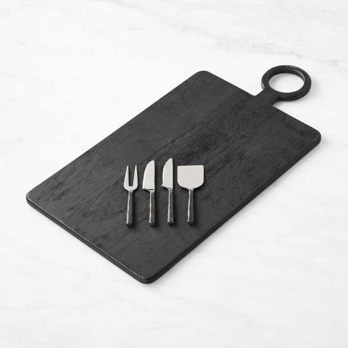 Black Wood Rectangle Cheese Board with Cheese Knives | Williams-Sonoma