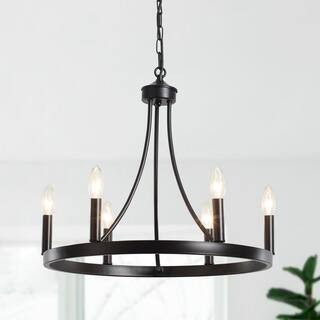 ADSENSTY 6-Light Black Farmhouse Wagon Wheel Chandelier Rustic Dining Room Pendant Light HD3-6-B-... | The Home Depot