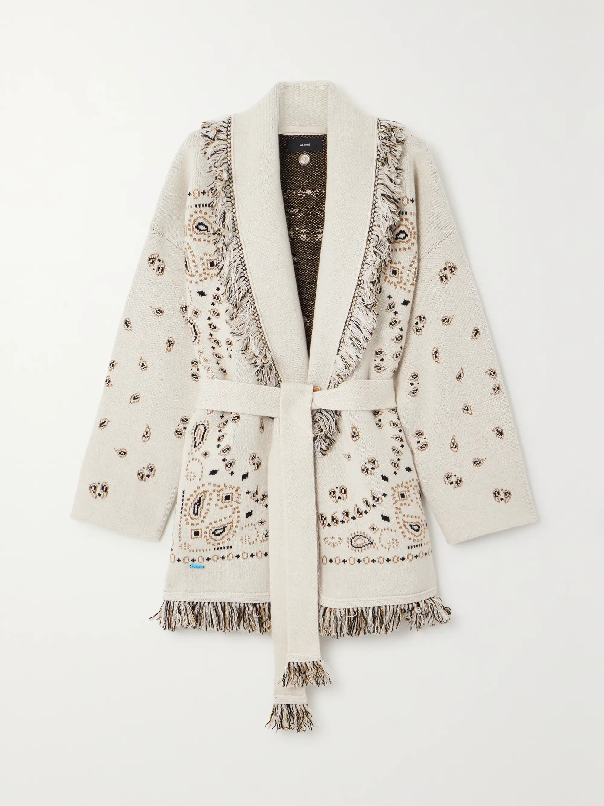 Belted fringed cashmere and linen-blend jacquard cardigan | NET-A-PORTER (US)